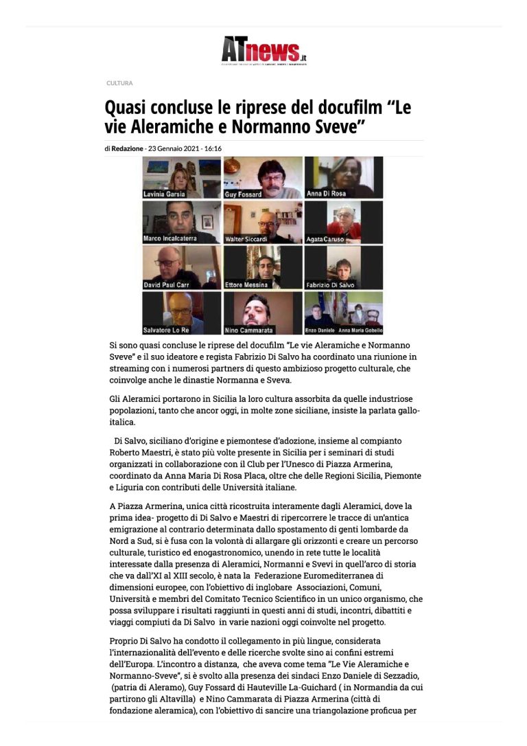 ATnews Quasi Concluse Le Riprese Del Docufilm Le Vie Aleramiche E Normanno Sveve