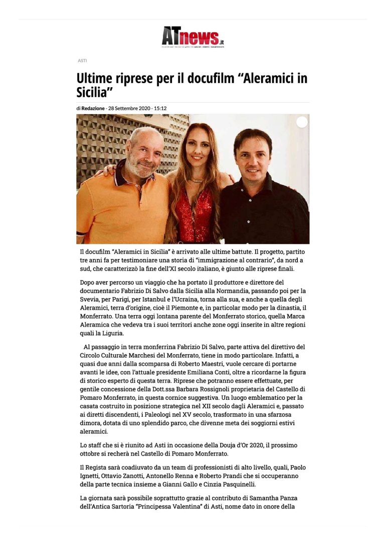ATnews Ultime Riprese Per Il Docufilm Aleramici In Sicilia