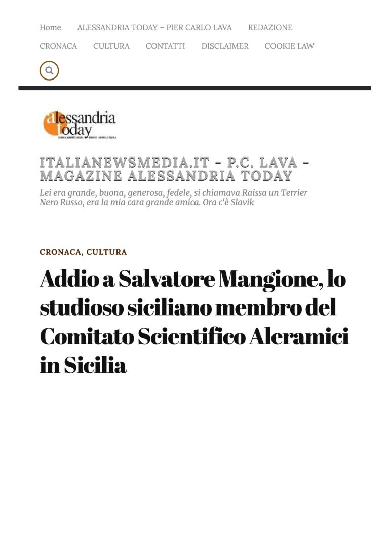 Alessandria Addio A Salvatore Mangione, Lo Studioso Siciliano Membro Del Comitato Scientifico Aleramici In Sicilia