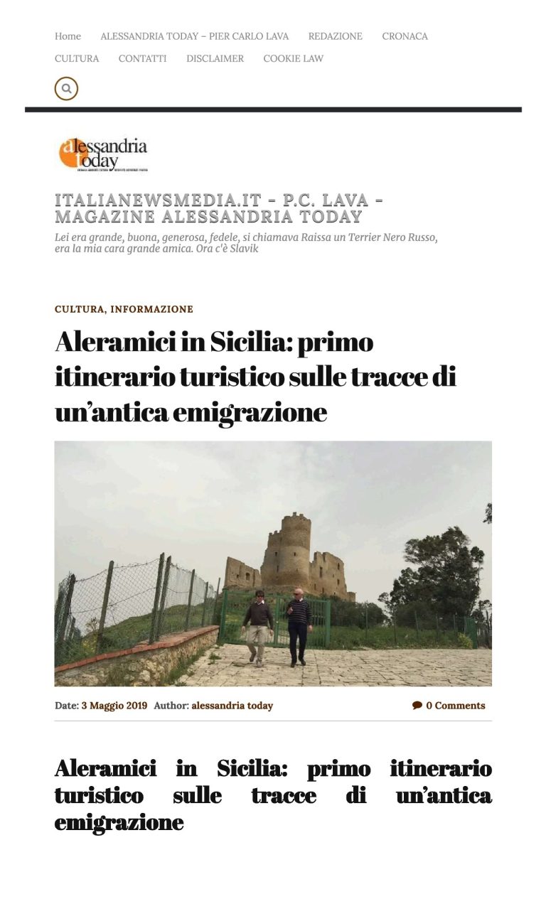 Alessandria Aleramici In Sicilia Primo Itinerario Turistico Sulle Tracce Di Un’antica Emigrazione