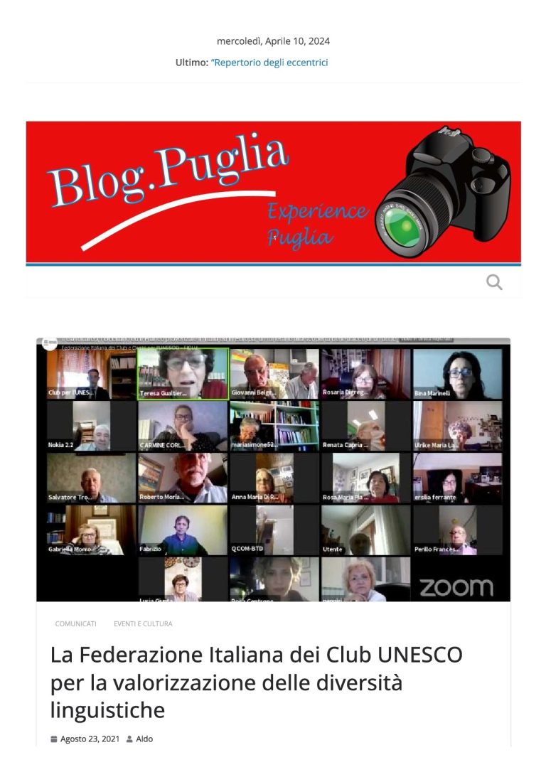 Blog Puglia La Federazione Italiana Dei Club UNESCO Per La Valorizzazione Delle Diversità Linguistiche