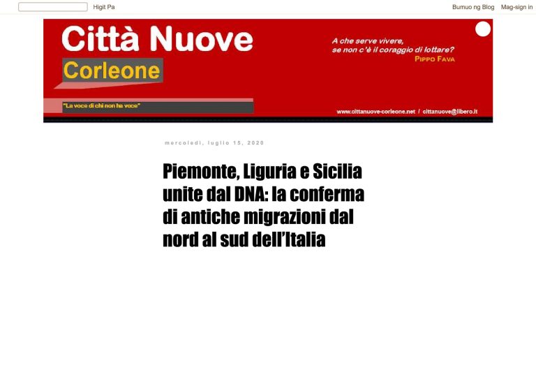 Citta Nuove Piemonte, Liguria E Sicilia Unite Dal DNA La Conferma Di Antiche Migrazioni Dal Nord Al Sud Dell’Italia