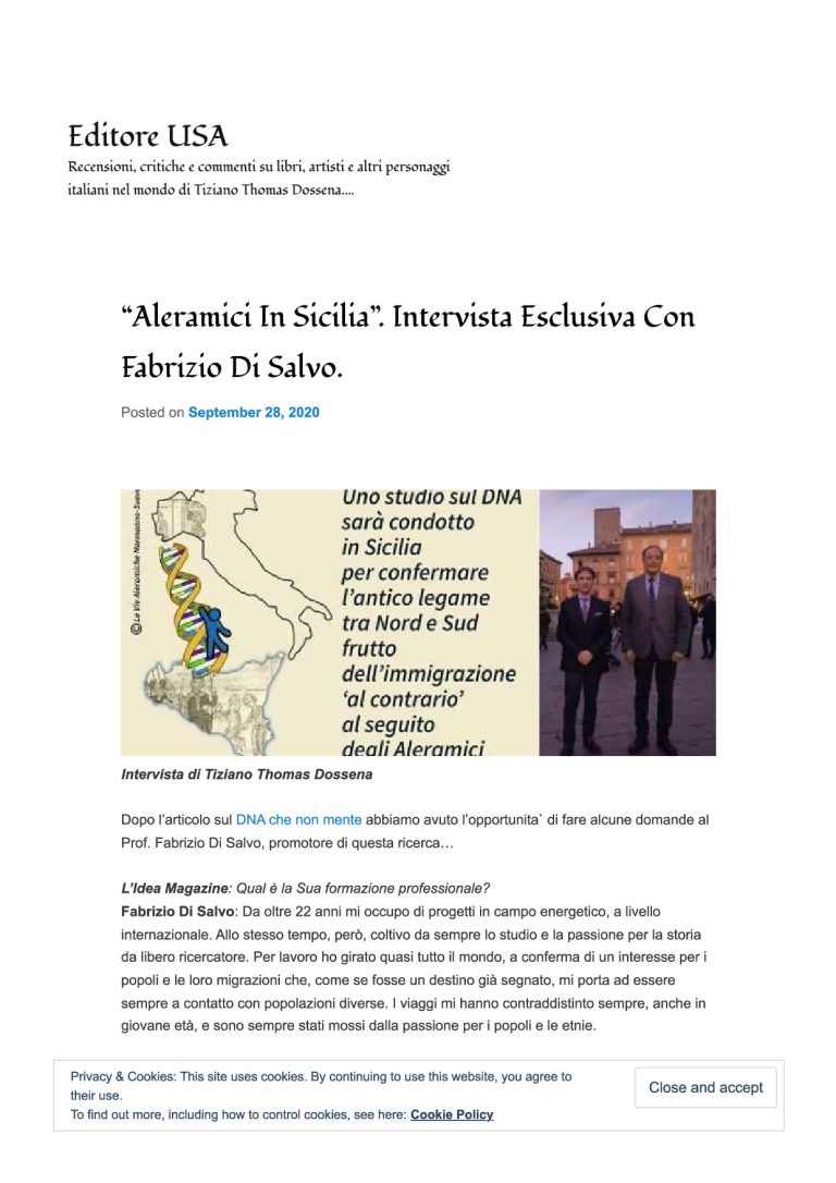 Editore USA “Aleramici In Sicilia”. Intervista Esclusiva Con Fabrizio Di Salvo.