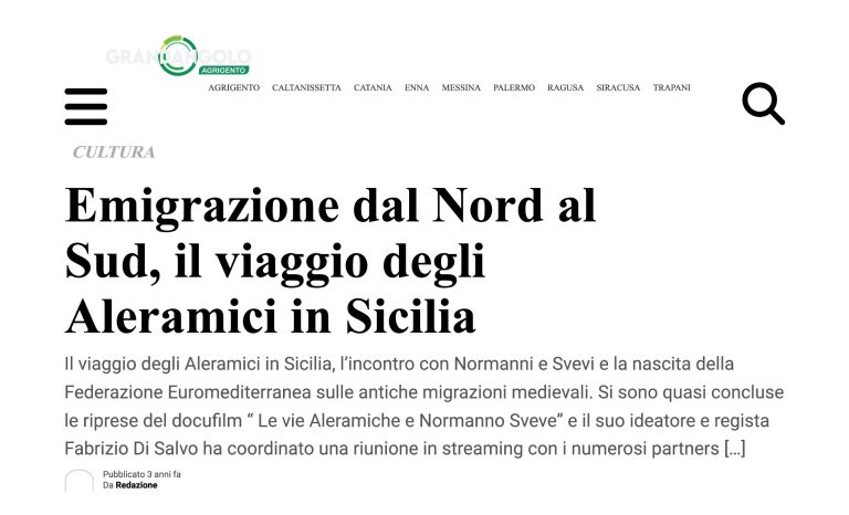 GRANDANGOLO AGRIGENTO Emigrazione Dal Nord Al Sud, Il Viaggio Degli Aleramici In Sicilia