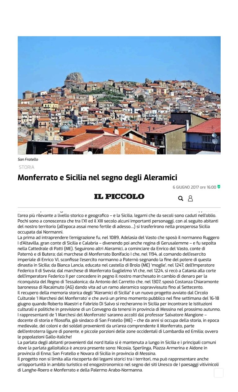 IL PICCOLO Monferrato E Sicilia Nel Segno Degli Aleramici