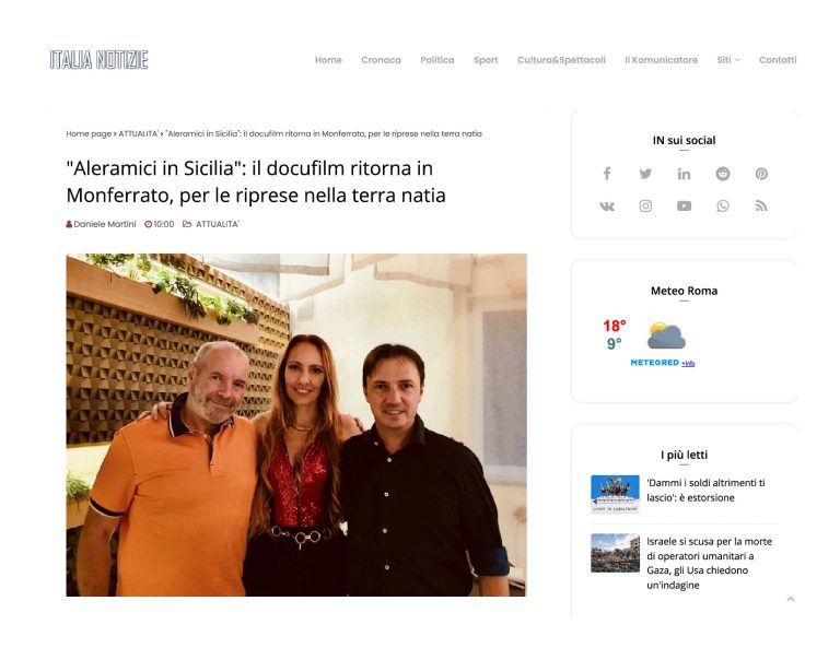 ITALIA NOTIZIE Aleramici In Sicilia Il Docufilm Ritorna In Monferrato, Per Le Riprese Nella Terra Natia