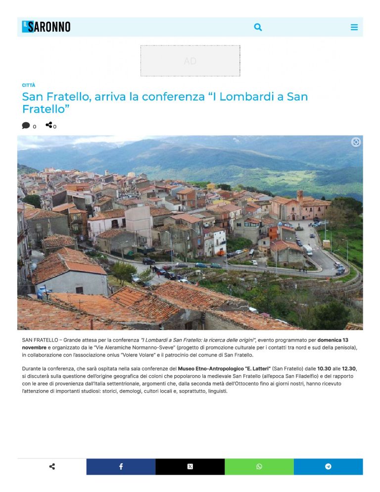 Il Saronno San Fratello, Arriva La Conferenza “I Lombardi A San Fratello”