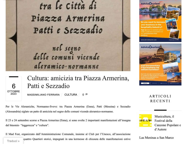 Italian S News Cultura Amicizia Tra Piazza Armerina, Patti E Sezzadio
