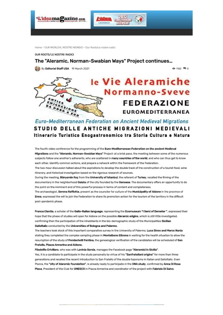 L Ideamagazine The Aleramic, Norman Swabian Ways Project Continues…