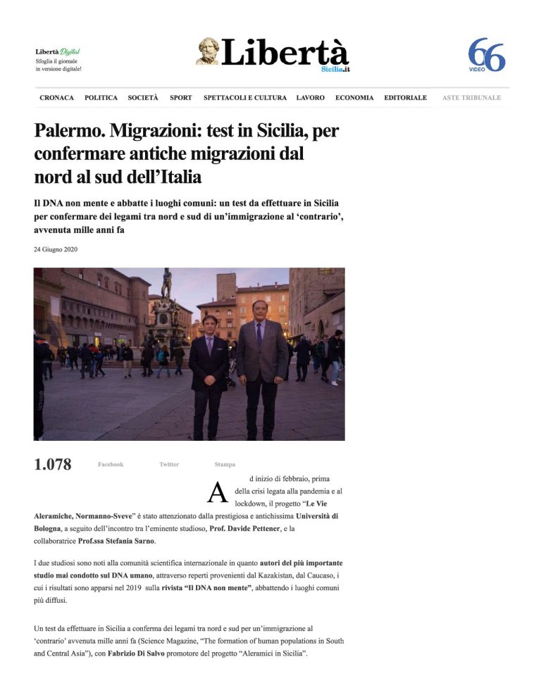 Liberta Sicilia Palermo. Migrazioni Test In Sicilia, Per Confermare Antiche Migrazioni Dal Nord Al Sud Dell’Italia