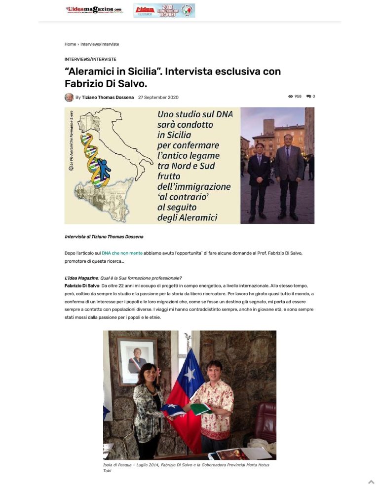 Lideamagazine “Aleramici In Sicilia”. Intervista Esclusiva Con Fabrizio Di Salvo.