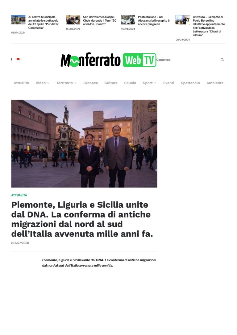 Monferrato Web TV Piemonte, Liguria E Sicilia Unite Dal DNA. La Conferma Di Antiche Migrazioni Dal Nord Al Sud Dell’Italia Avvenuta Mille Anni Fa.