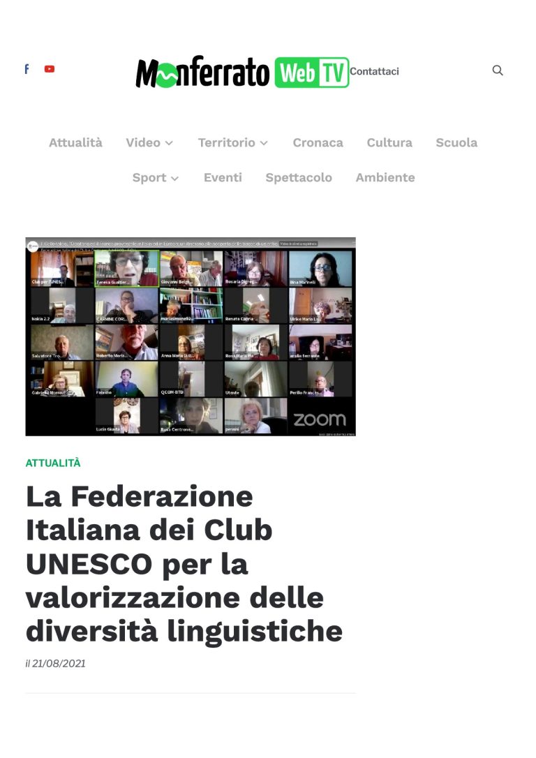 Monferratowebtv La Federazione Italiana Dei Club UNESCO Per La Valorizzazione Delle Diversità Linguistiche