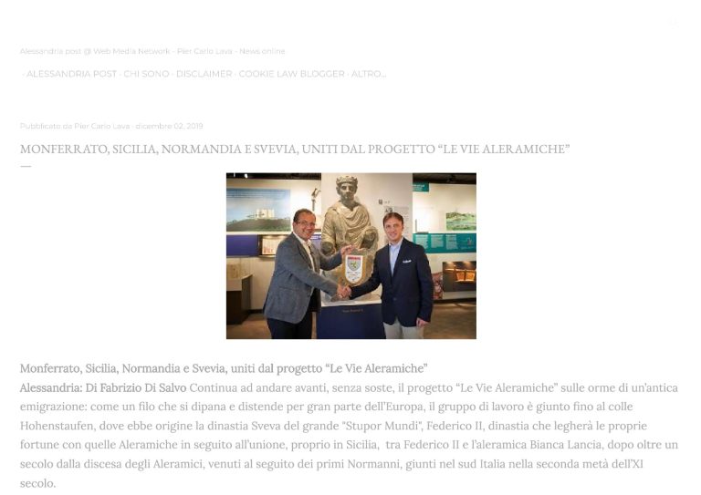 Pier Carlo Lava MONFERRATO, SICILIA, NORMANDIA E SVEVIA, UNITI DAL PROGETTO “LE VIE ALERAMICHE”