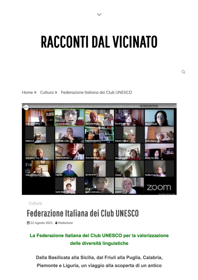 RACCONTI DAL VICINATO Federazione Italiana Dei Club UNESCO