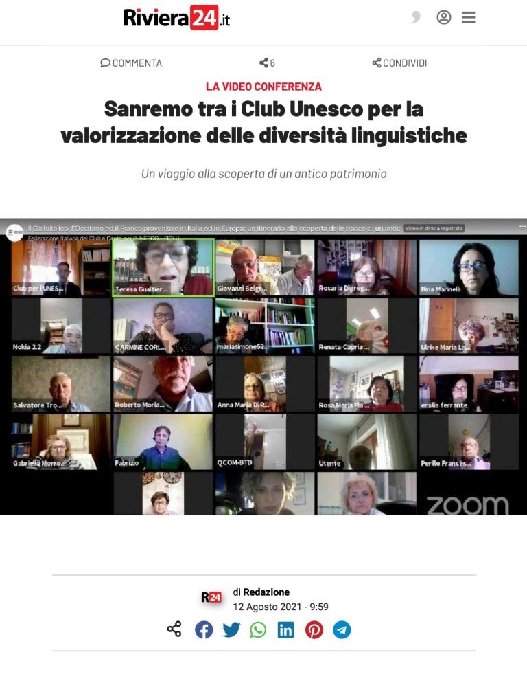 Riviera24 Sanremo Tra I Club Unesco Per La Valorizzazione Delle Diversità Linguistiche