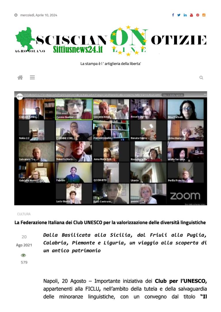 Sciscian O Notizie La Federazione Italiana Dei Club UNESCO Per La Valorizzazione Delle Diversità Linguistiche