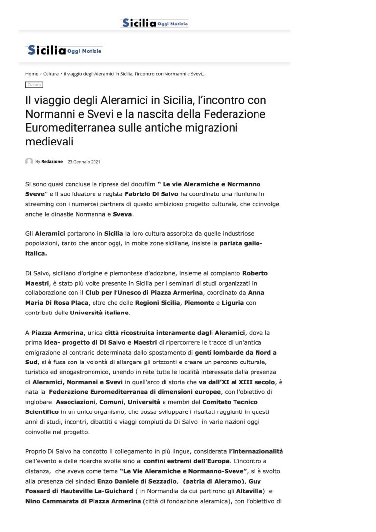 Sicilia Oggi Notizie Il Viaggio Degli Aleramici In Sicilia