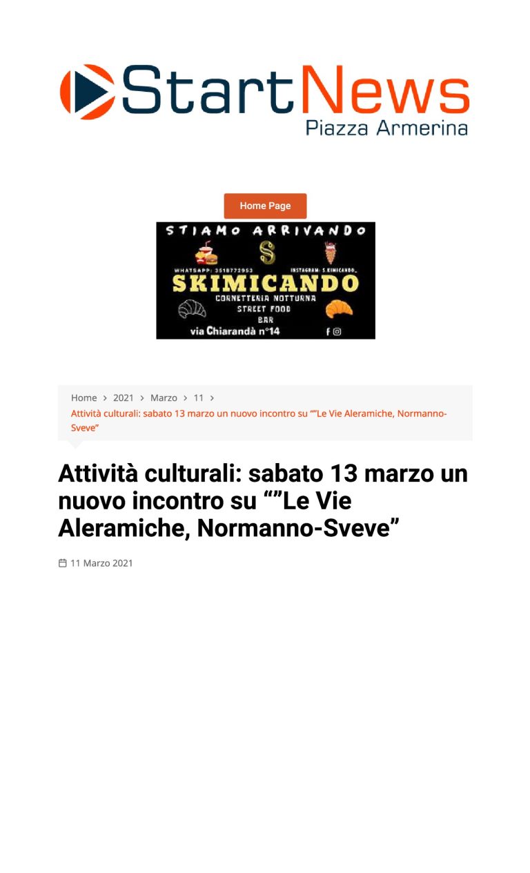 StartNews Attività Culturali Sabato 13 Marzo Un Nuovo Incontro Su Le Vie Aleramiche, Normanno Sveve