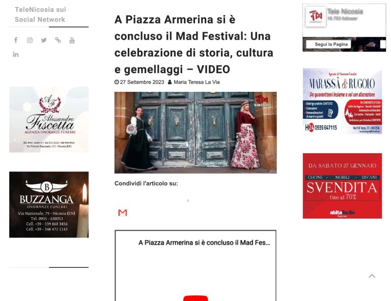 TeleNicosia A Piazza Armerina Si è Concluso Il Mad Festival Una Celebrazione Di Storia, Cultura E Gemellaggi – VIDEO