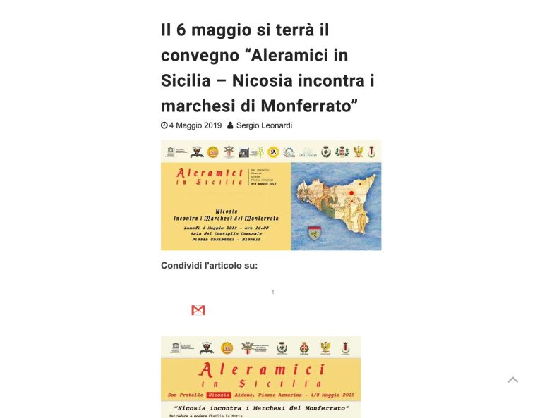 Telenicosia Il 6 Maggio Si Terrà Il Convegno “Aleramici In Sicilia – Nicosia Incontra I Marchesi Di Monferrato”