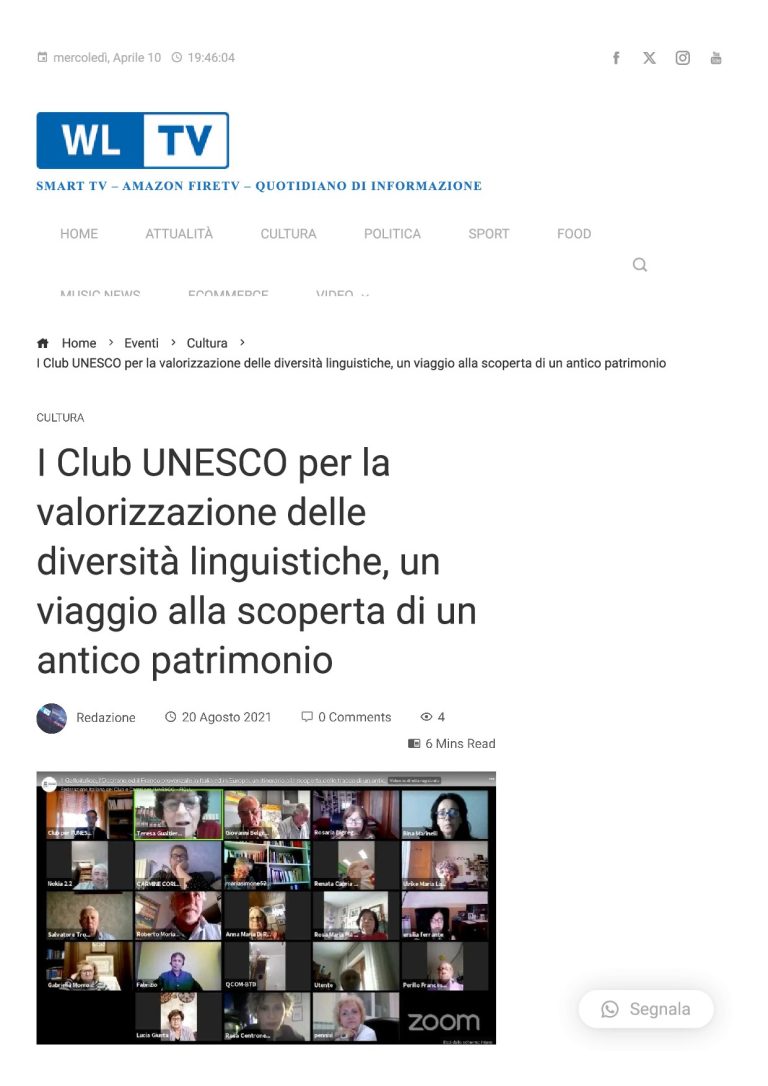 WL TV I Club UNESCO Per La Valorizzazione Delle Diversità Linguistiche, Un Viaggio Alla Scoperta Di Un Antico Patrimonio