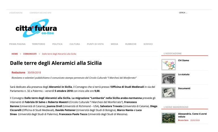 Citta Futura Dalle Terre Degli Aleramici Alla Sicilia