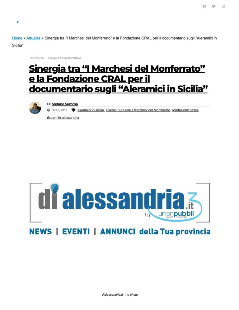 Di Alessandria Sinergia Tra “I Marchesi Del Monferrato” E La Fondazione CRAL Per Il Documentario Sugli “Aleramici In Sicilia”