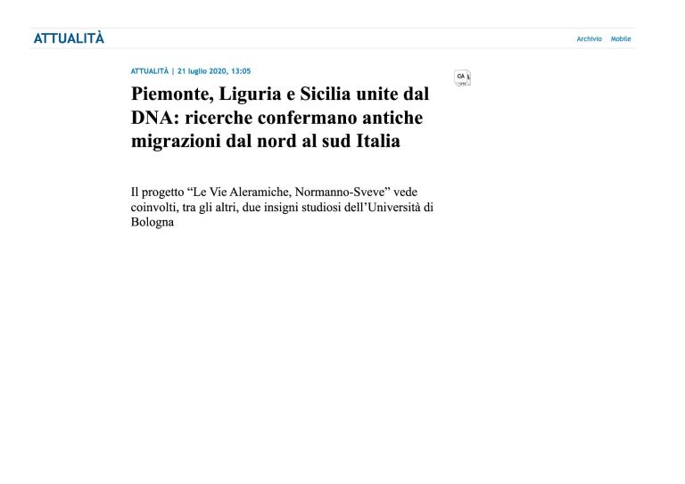 Lavocediasti Piemonte, Liguria E Sicilia Unite Dal DNA Ricerche Confermano Antiche Migrazioni Dal Nord Al Sud Italia