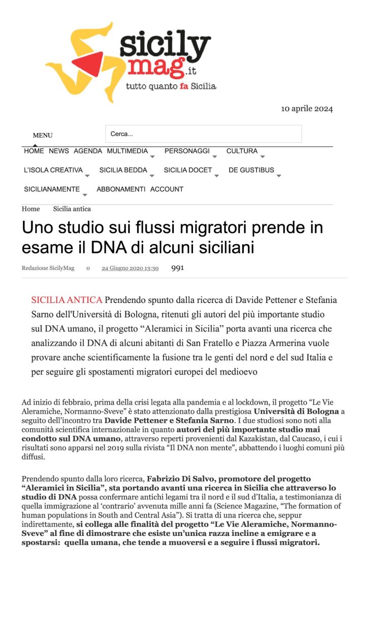 Sicilymag Uno Studio Sui Flussi Migratori Prende In Esame Il DNA Di Alcuni Siciliani